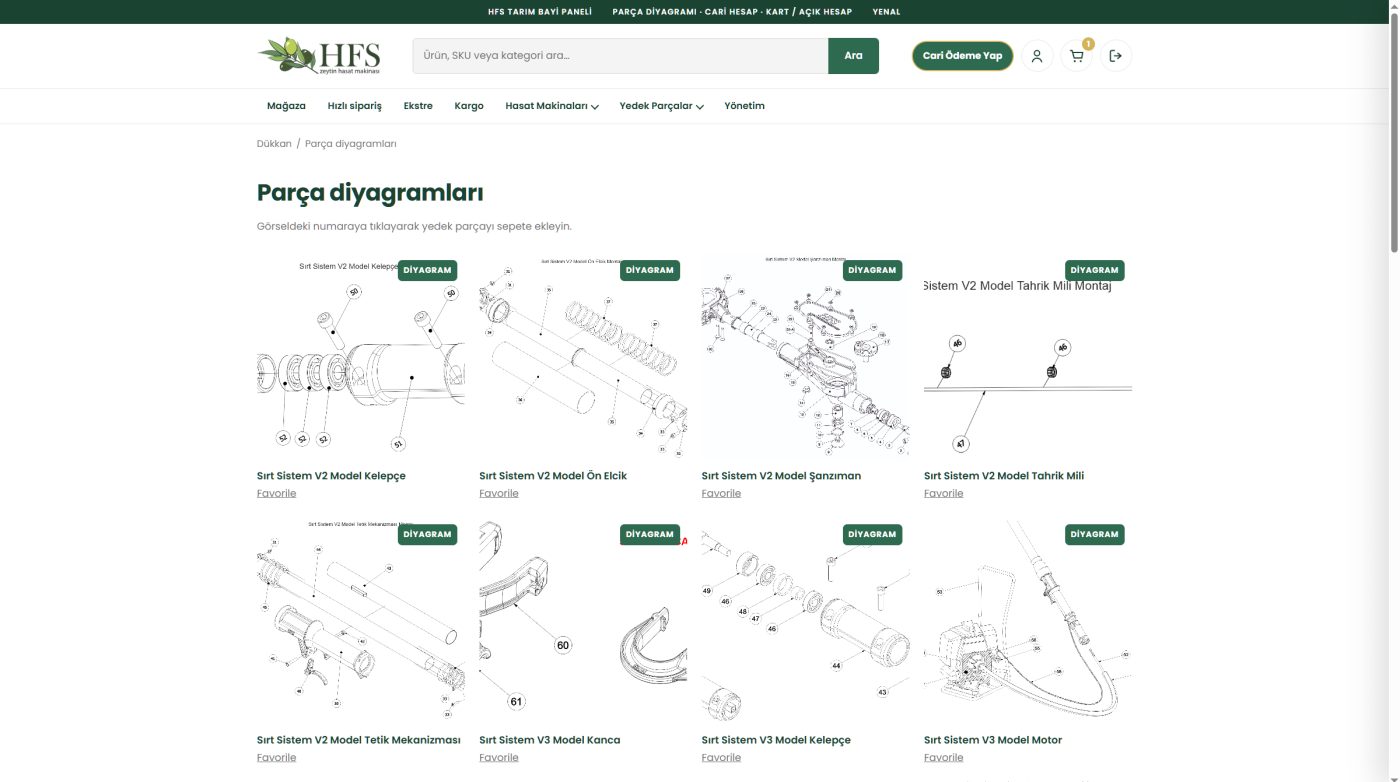 HFS Tarım parça diyagramları listesi, sırttan askılı sistem grupları