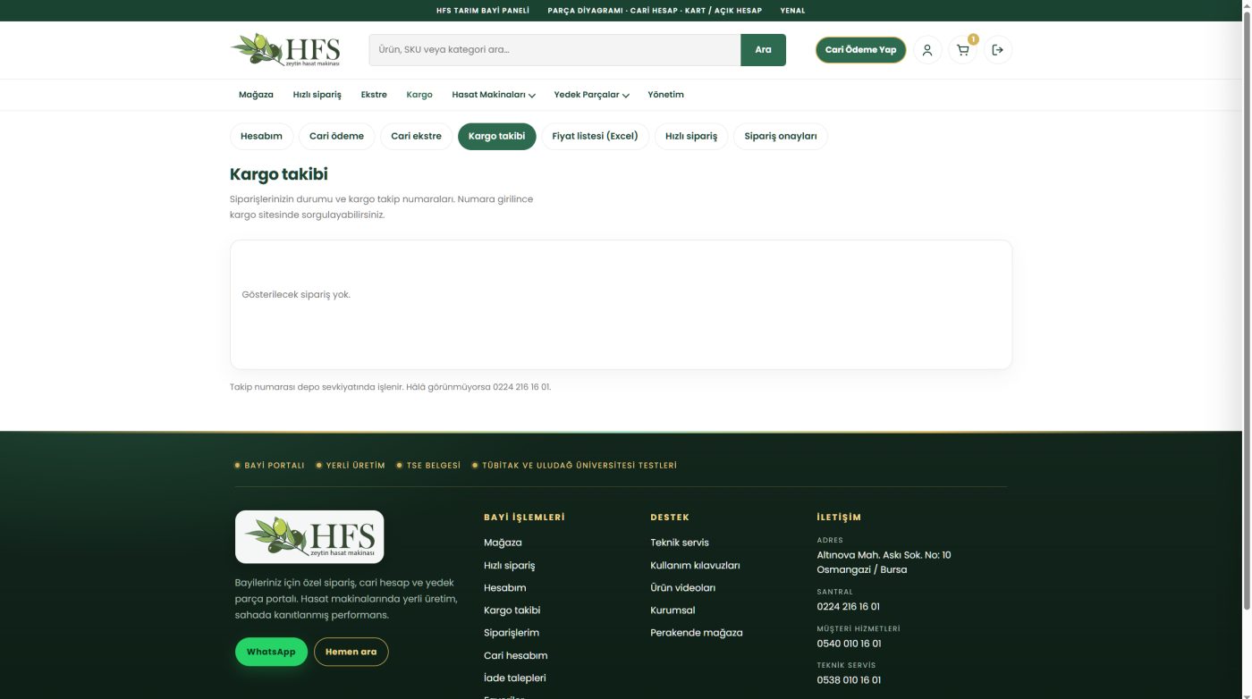 HFS Tarım kargo takibi ekranı